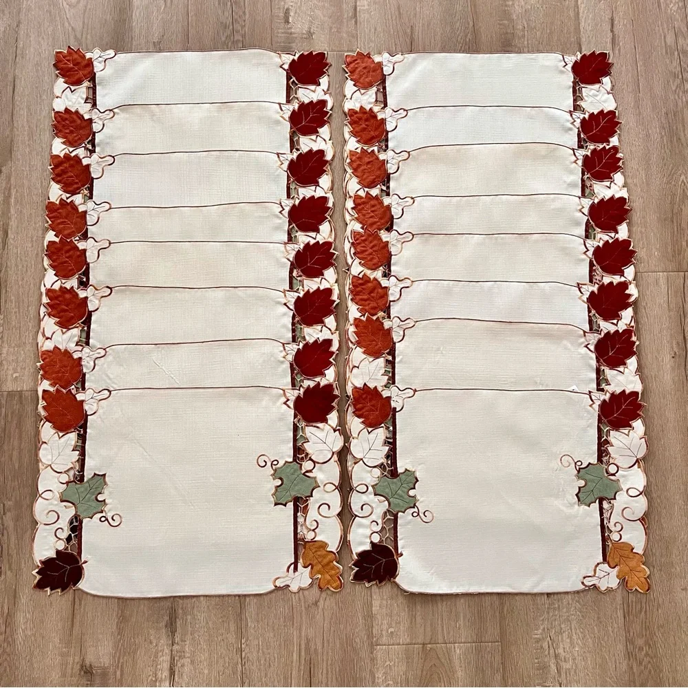 Beautiful Sam Hedaya Fall Maple Leaf Placemats Napkins 12” X‎ 19” Set Of 16